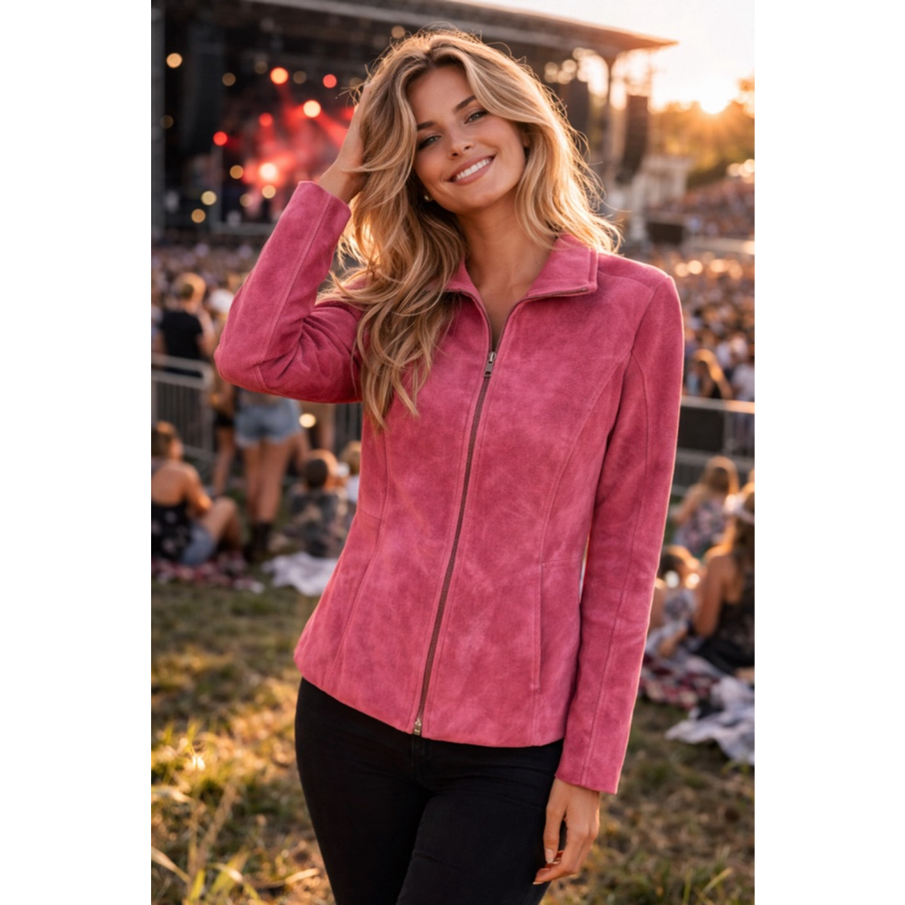 Vintage Preston York Suede Leather Jacket Pink Fitted Quiet Luxury Y2k 90s Boho